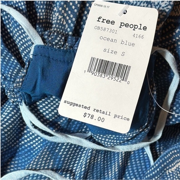 NWT Free People sleeveless lace up sides lined Ocean Blue tank blouse Sz S - Picture 9 of 11